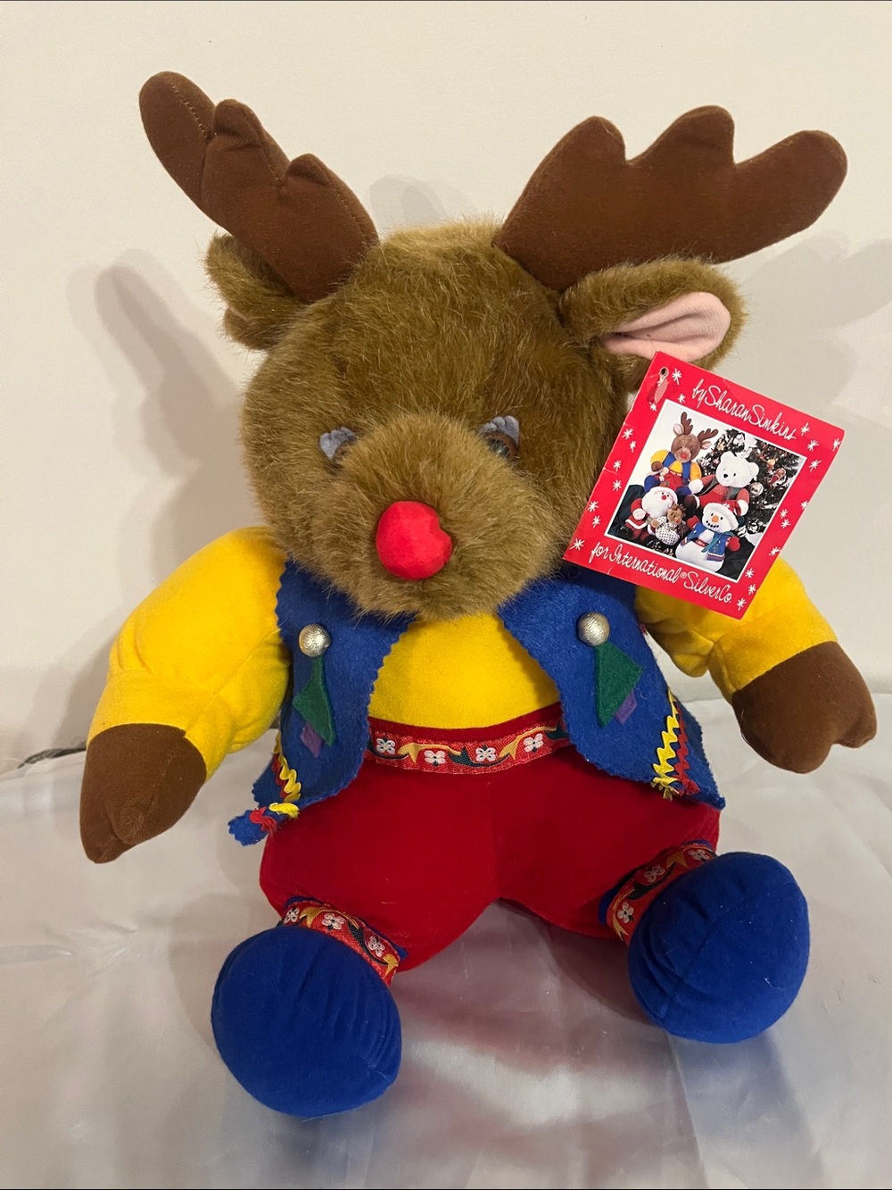 Red Nose  Plush Reindeer - Brown with Red & Blue Outfit  Vintage”15